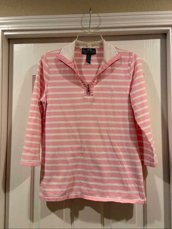 Ralph Lauren Tops - Ralph Lauren Pink Striped  3/4 Sleeve Polo Top like new size M